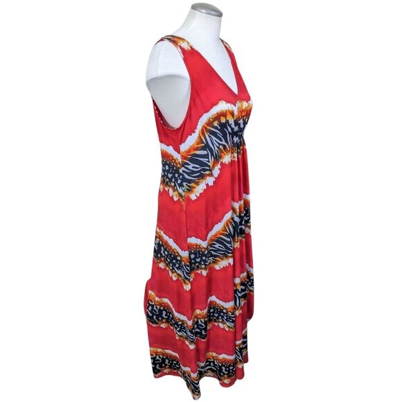 Natori Womens Empire Maxi Dress Size L Animal Print Red Sleeveless Bold Artsy - Picture 4 of 7